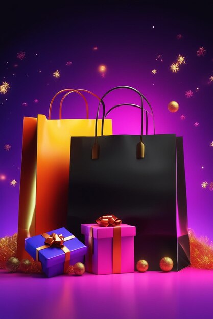 Black friday wirh shpping bag and gift box online shopping concept in black friday