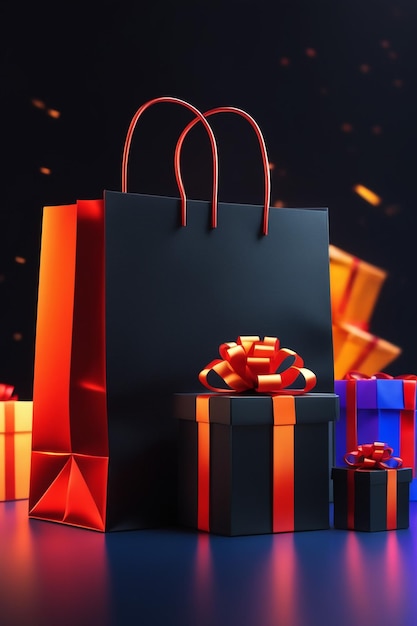검은 금요일 wirh shpping 가방 및 선물 상자 검은 금요일의 온라인 쇼핑 컨셉