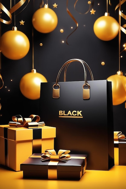 Photo black friday wirh shpping bag and gift box online shopping concept in black friday