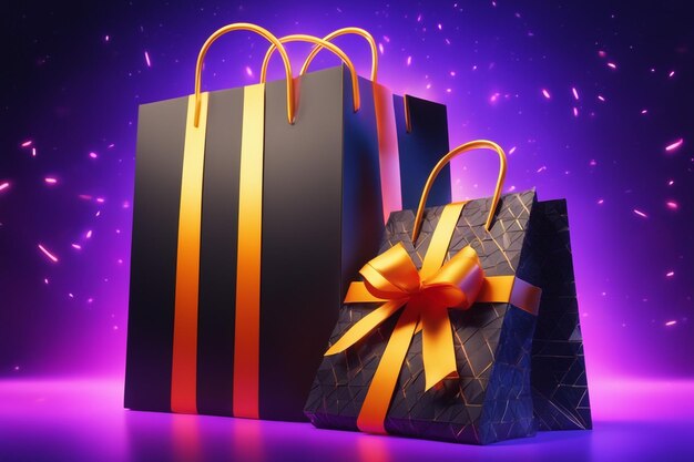 Black friday wirh shpping bag and gift box online shopping concept in black friday