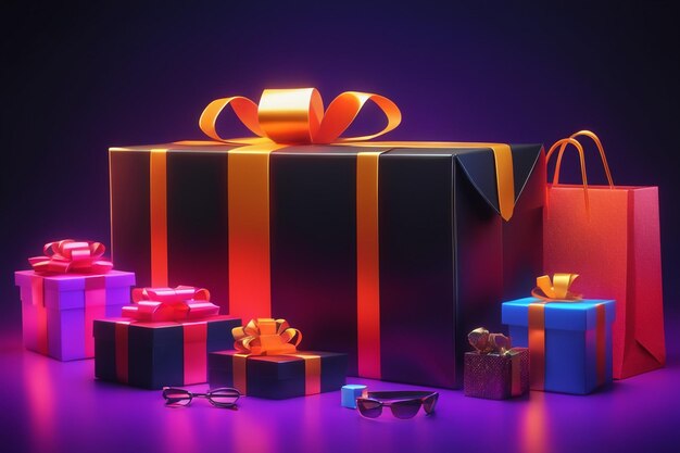 Black friday wirh shpping bag and gift box online shopping concept in black friday