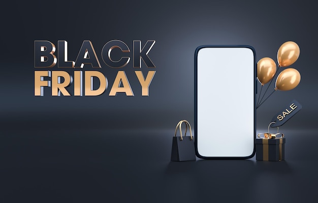 Photo black friday with 3d smartphone 3d illustration