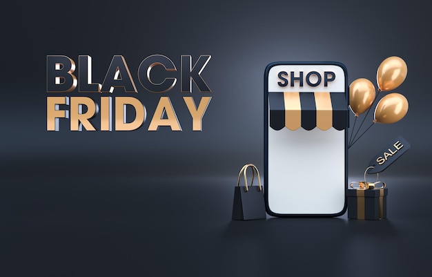 Black Friday with 3D Smartphone 3D Illustration