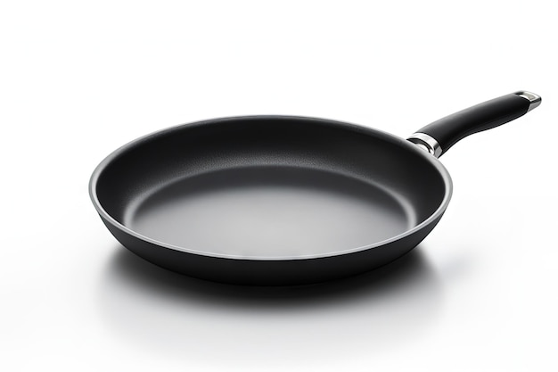 Black frying pan isolated on white