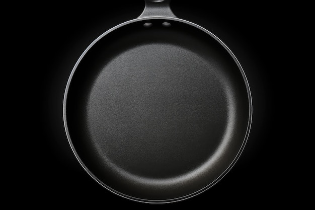 Black frying pan on white backdrop