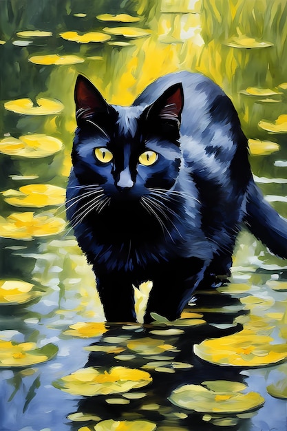 Black fur cat oil painting sensation poster quality