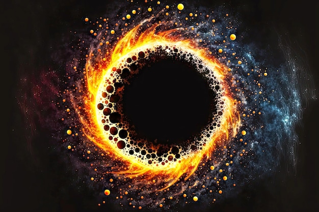 Black galaxy with yellow spiral ring black hole singularity