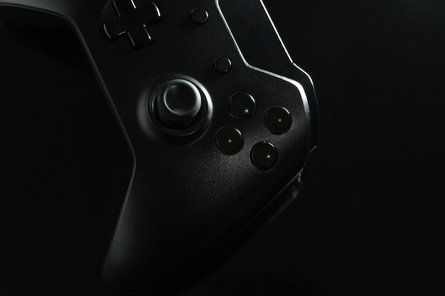 Black game controller in close view