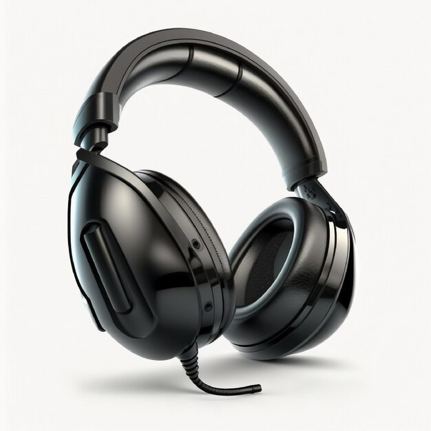 black gaming headphone isolated on white background. Generative ai