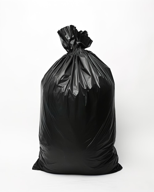 Black garbage bag isolated on white background