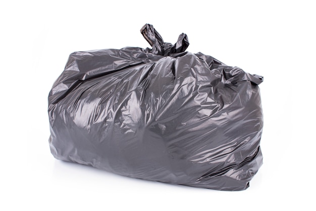 Black garbage bag isolated on white