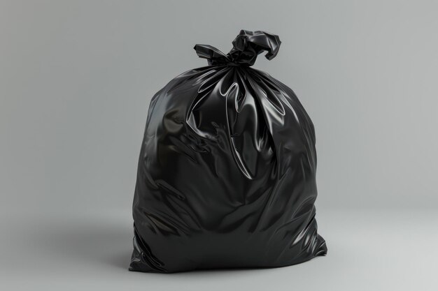 a black garbage bag in solid color background