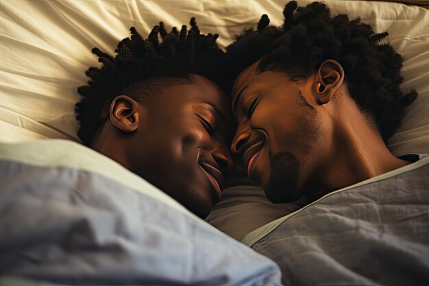 Photo black gay couple sleeping in bed