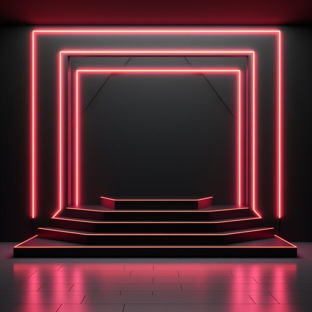 Black geometric stage podium with neon light