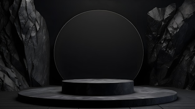 Photo black geometric stone and rock shape background minimalist mockup for podium display or showcase