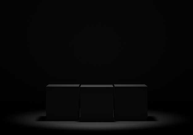 Black geometry shapes podium for product display on black background 3d rendering illustration