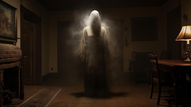 Foto il fantasma nero un'immagine terrificante della signora marrone a raynham hall