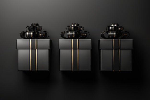 Black gift box on black background 3 d rendering