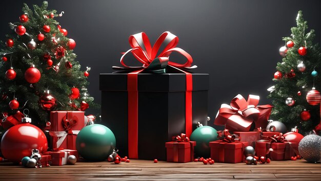 black gift box Merry Christmas card Generative Ai