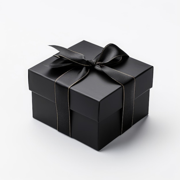 Фото Черная подарочная коробка на белом фоне