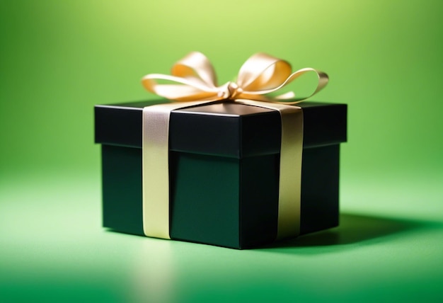 Black gift box on a plain green background