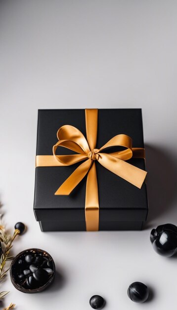 Black gift box on a plain white background