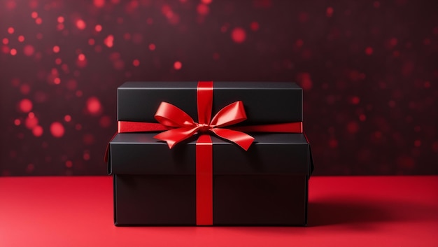 black gift box on red background Backdrop copy space Black Friday Event