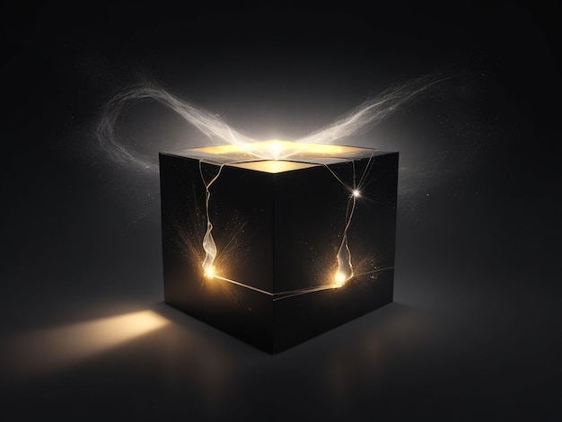 black gift box with magical light