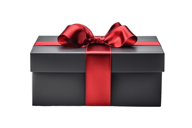 Photo black gift box with red ribbon isolated on white transparent black friday sale