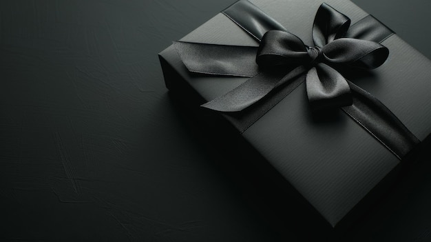 Photo black gift box with a ribbon on a black background