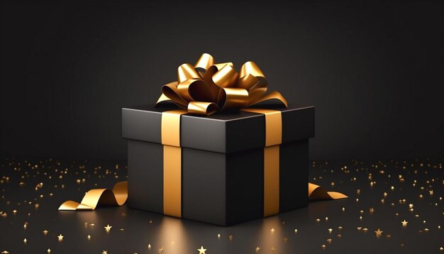 Black gift boxes balloons and ribbon arranged on dark background black friday