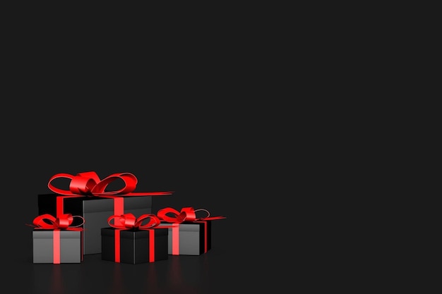 Black gift boxes on black background black friday concept