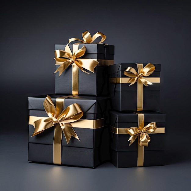 Black gift boxes on a black background