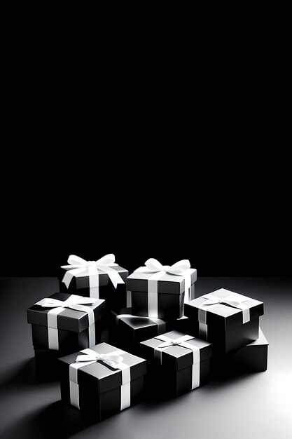 black gift boxes with bow Black Friday sale AI generated content