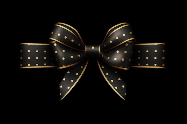 Photo black gift ribbon with golden dots on isolated background