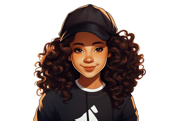 Black Girl Mascot-logo op effen witte achtergrond Generatieve AI