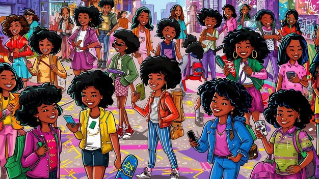 Black girls in a city