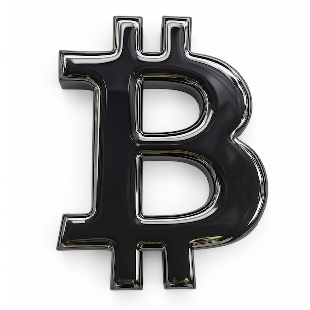 白い背景に分離された黒いガラス Bitcoin 記号