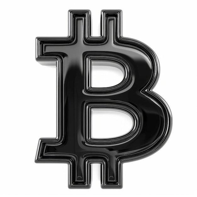 Black Glass Bitcoin Sign isolated on White Background