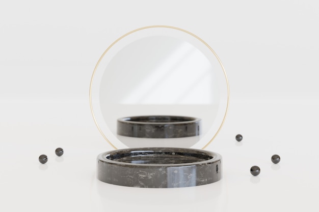 Photo black glossy marble tray with mirror and marble beads