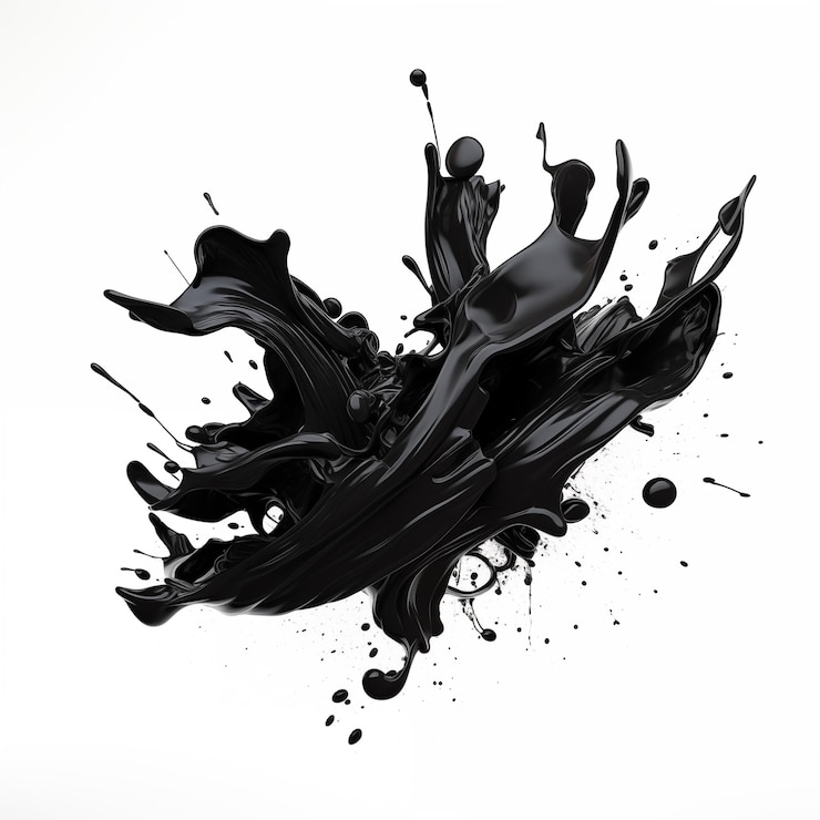 Photo black glossy paint splash on white background