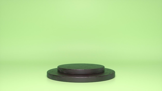 Черный глянцевый пьедестал на зеленом фоне Premium Фотографии