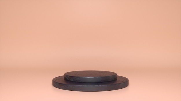 Black glossy podium pedestal on pink background Premium Photo