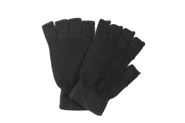 Black gloves isolated on a white background. Top view.