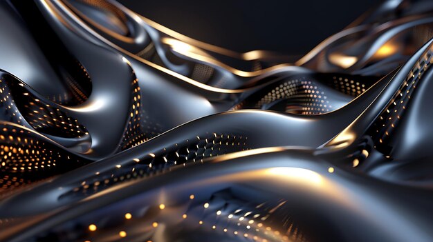 Black and gold abstract background Liquid metal texture with glowing particles