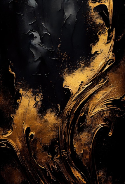 Black and gold abstract oil painting texture