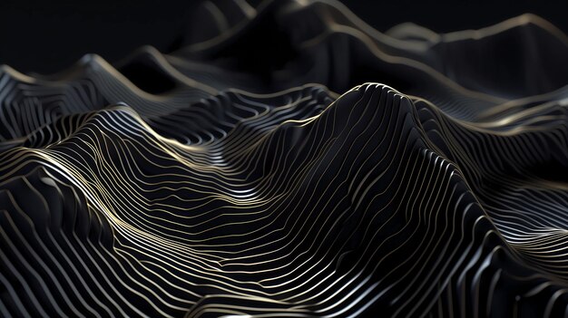 Black and Gold Abstract Realistic 3d Topography Relief Textured with Wavy Layers