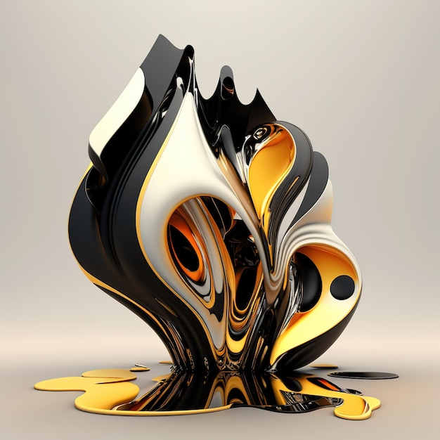 A black and gold abstract sculpture with gold and black colors.