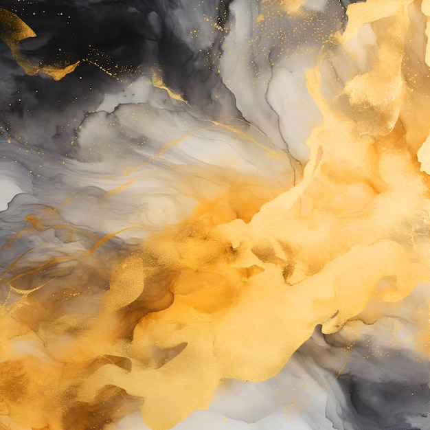Black gold abstract watercolor background Types of yellow and black paint