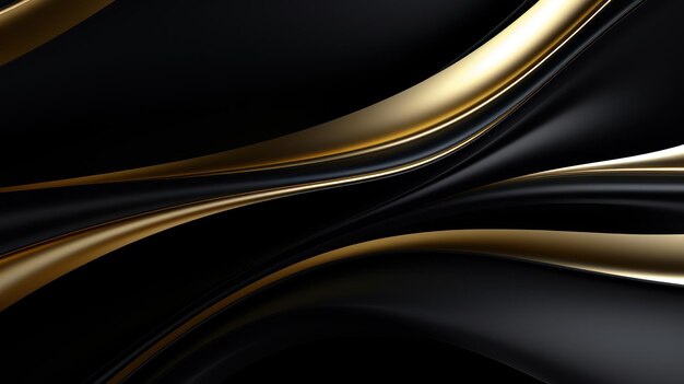 Black and gold abstract wavy background 3d render illustration Generative AI